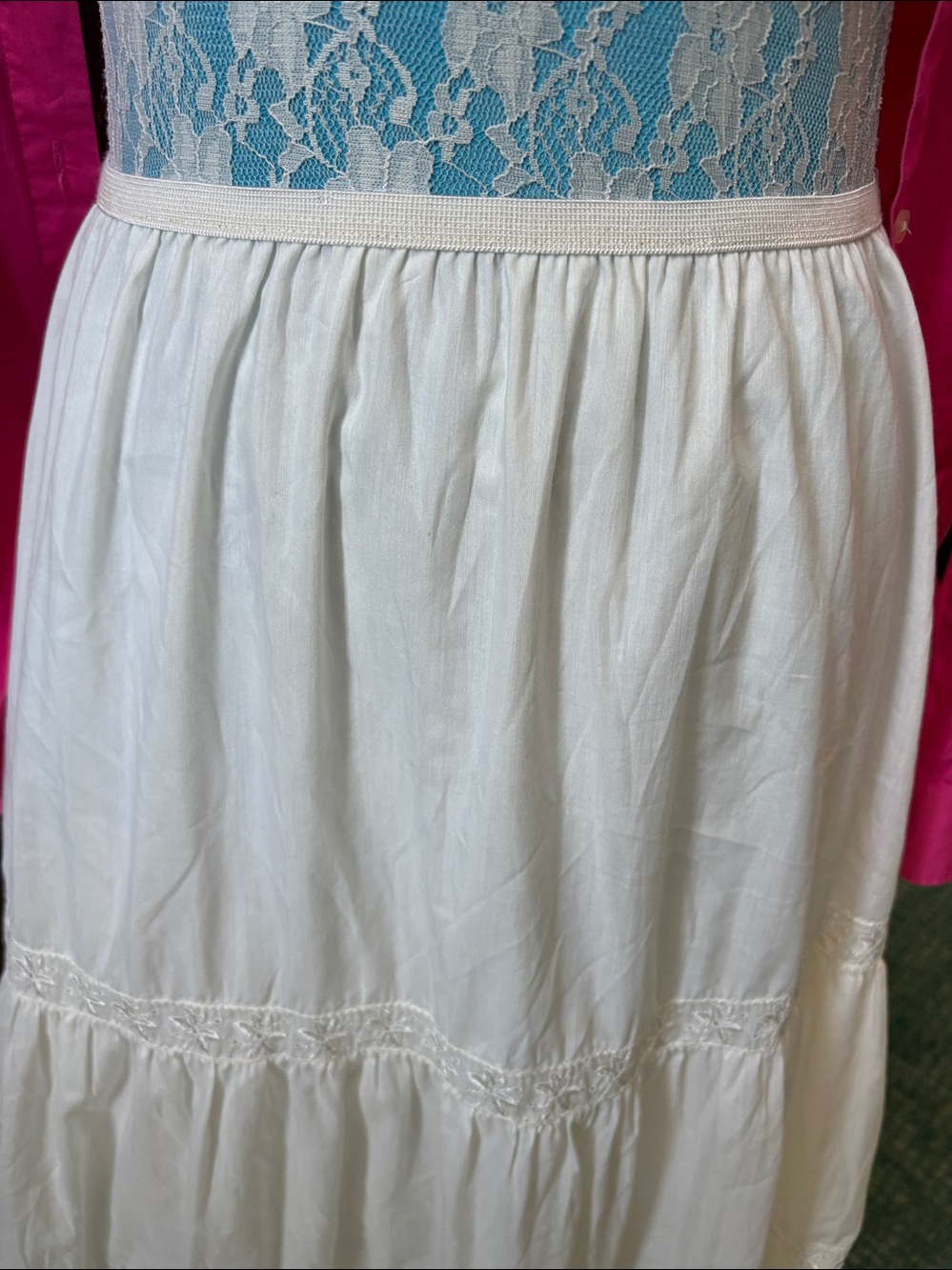 Western petticoat or lined skirt 3 Tier Eyelet/Lace Cotton Skirt white elast - Picture 2 of 11
